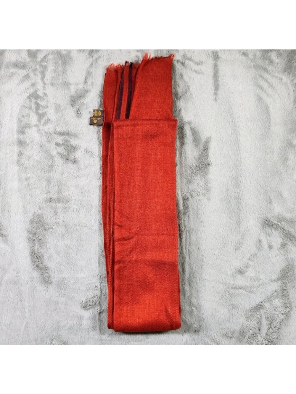 Loro Piana Made In Italy Orange/Red and Blue Raw Edge Cashmere & Silk Scarf